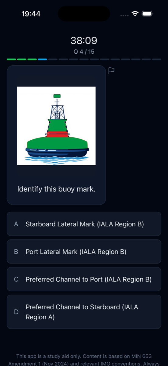 Part A exam simulator showing a multiple choice question
